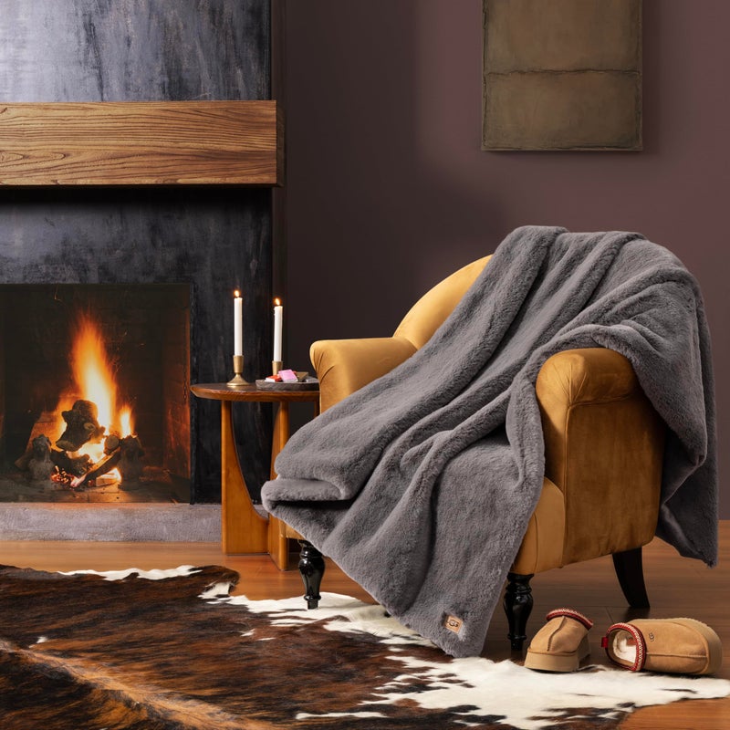 UGG Euphoria Faux Fur Throw Blanket, Oversized Soft Throw for Bed or Couch, Luxury Bedroom Decor, Plush Blankets, Machine Washable, 50-inch x 70-inch, Charcoal Grey - Image 2